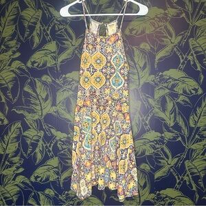 Mossimo Supply Co. Yellow and Blue Patterned Midi Dress